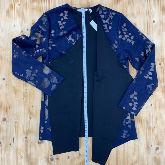 Soft Surroundings Blue & Bronze Floral Moleskin Open Front Jacket Topper Sz M - Picture 9 of 9